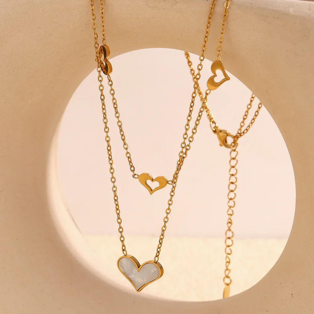 Elegant Double Hollow Heart Necklace