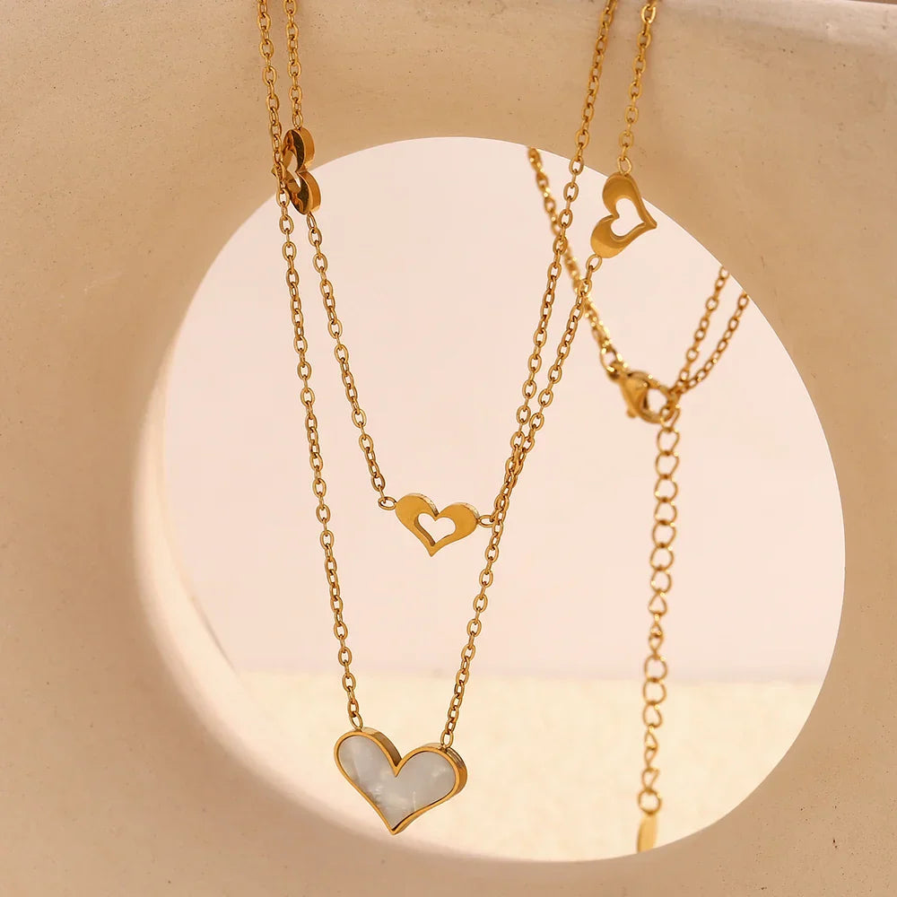 Elegant Double Hollow Heart Necklace