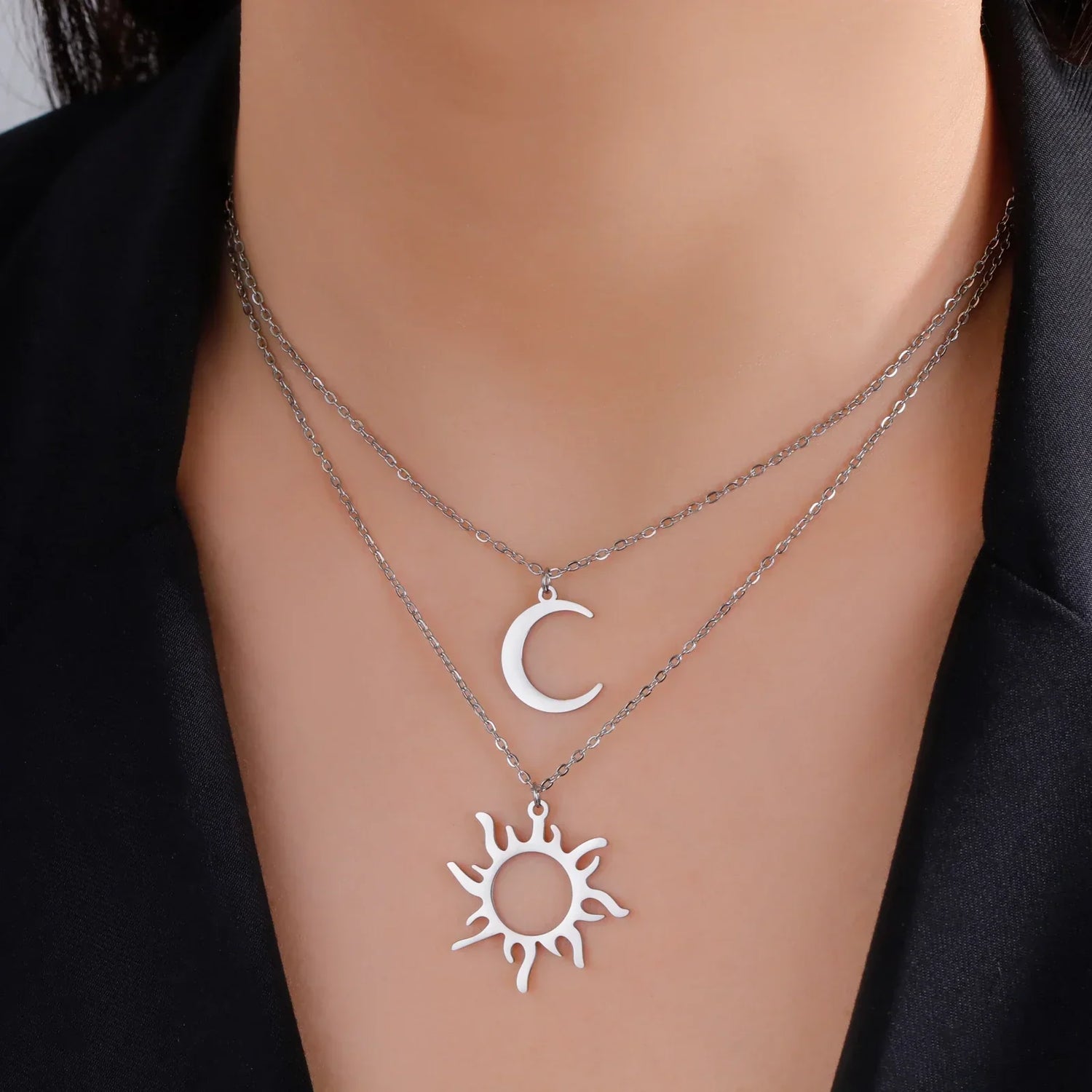 Sun Moon Clavicle Chain Necklace