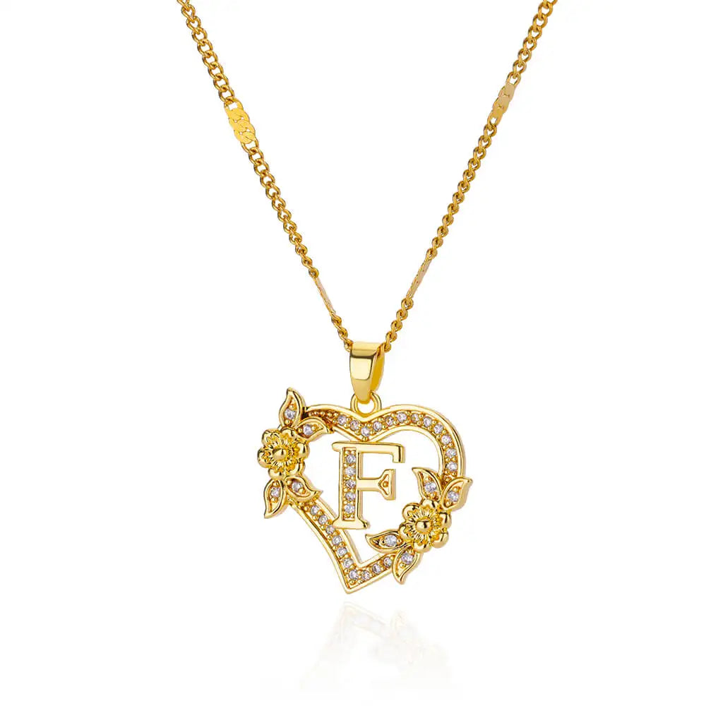 Zircon Flower Heart Initials Necklace