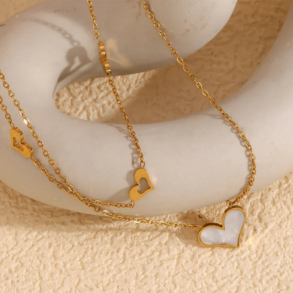 Elegant Double Hollow Heart Necklace